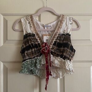 NWT Ananta Bohemian Sleeveless Crop Top with Lace Trim, Size OS